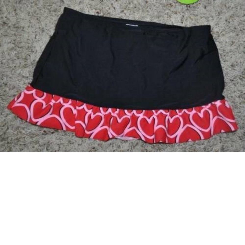 Girls Swimsuit Coverup Skirt 10 Black Red Heart Elastic Waist Malibu Dream